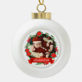 Floral Christmas Baby's First Christmas Photo Keramische Bal Ornament (Voorkant)