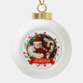 Floral Christmas Baby's First Christmas Photo Keramische Bal Ornament (Voorkant)