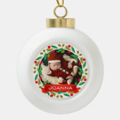 Floral Christmas Baby's First Christmas Photo Keramische Bal Ornament (Voorkant)