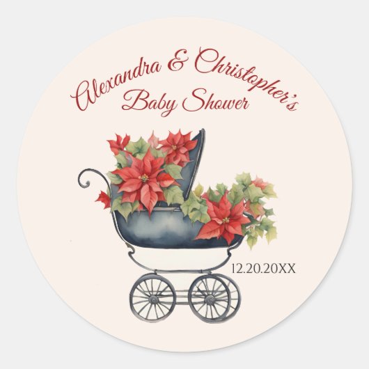 Floral Christmas Carriage Baby shower Ronde Sticker (Voorkant)