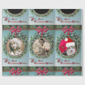 FLORAL CHRISTMAS CROWN, RED RIBBON FOTO TEMPLATE CADEAUPAPIER (Vlak)