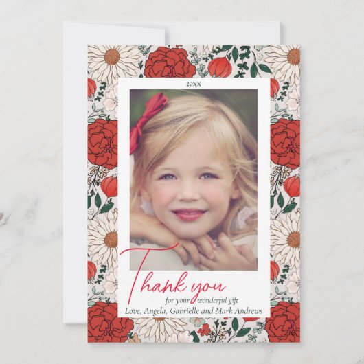 Floral Christmas Dank u fotokaart Bedankkaart (Voorkant)