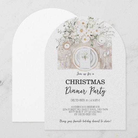 Floral Christmas Dinner Party Invitation Kaart (Voorkant / Achterkant)