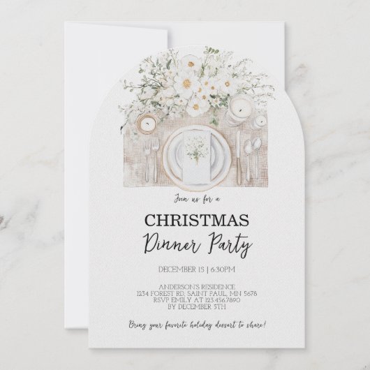 Floral Christmas Dinner Party Invitation Kaart (Voorkant)