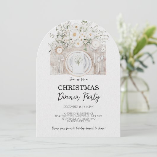 Floral Christmas Dinner Party Invitation Kaart (Staand voorkant)