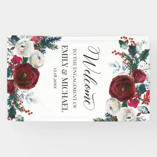 Floral Christmas Engagement party banner custom (Horizontaal)