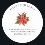 Floral Christmas Greetings Retouradres Ronde Sticker<br><div class="desc">Floral kerstfeestdag Greetings Return Address Classic Round Sticker</div>