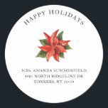 Floral Christmas Greetings Retouradres Ronde Sticker<br><div class="desc">Floral kerstfeestdag Greetings Return Address Classic Round Sticker</div>