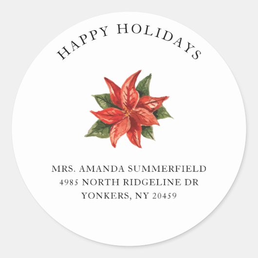 Floral Christmas Greetings Retouradres Ronde Sticker (Voorkant)