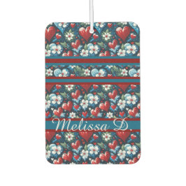 Floral Christmas Hearts in Red Blue and Green Luchtverfrisser