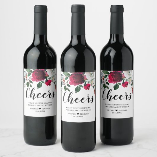 Floral Christmas Holiday Cheers wine label Wijn Etiket (Flessen)