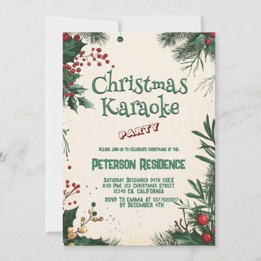 Floral Christmas Karaoke Party Kaart (Voorkant)