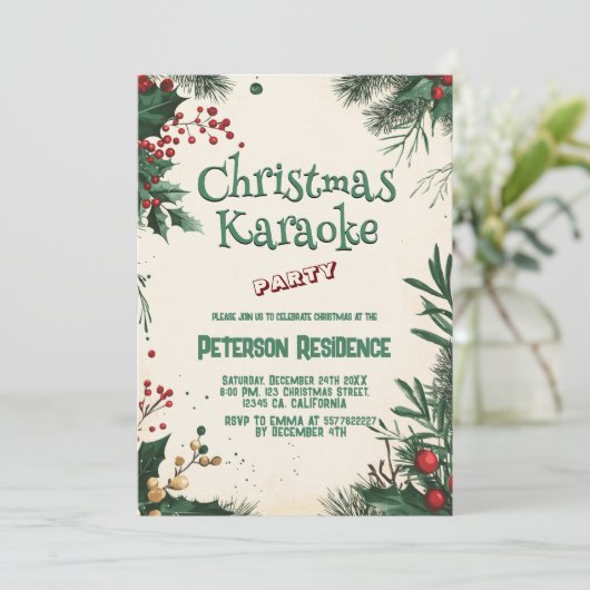 Floral Christmas Karaoke Party Kaart (Staand voorkant)