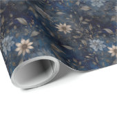 Floral Christmas Midnight Blue and Cream Gift Cadeaupapier (Rol Hoek)