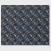 Floral Christmas Midnight Blue and Cream Gift Cadeaupapier (Vlak)