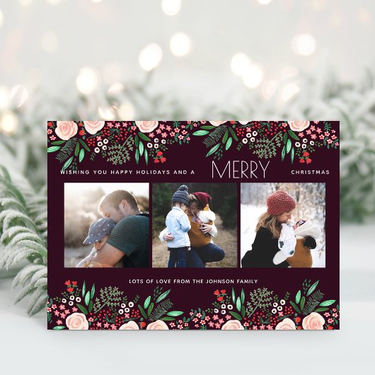 Floral Christmas  Rozen Botanische foto Feestdagenkaart