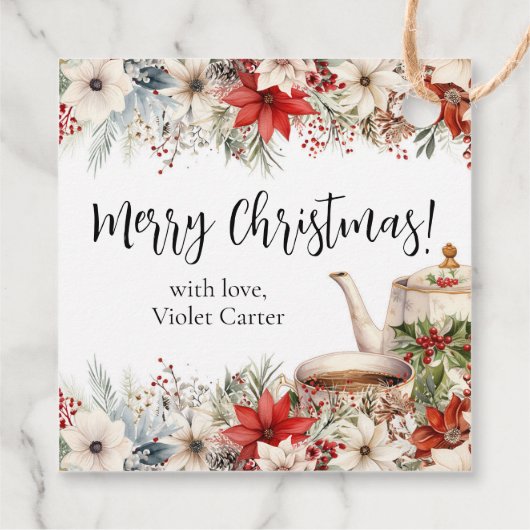 Floral Christmas Tea Holiday Party Bedankjes Labels (Achterkant)