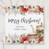 Floral Christmas Tea Holiday Party Bedankjes Labels (Voorkant)