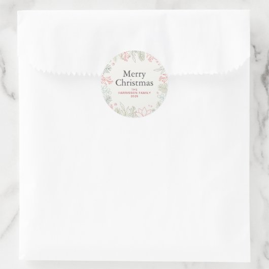 Floral Christmas Wreath familienaam Ronde Sticker (Tas)