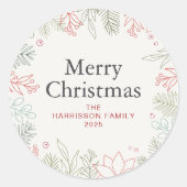 Floral Christmas Wreath familienaam Ronde Sticker (Voorkant)
