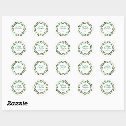 Floral Christmas Wreath familienaam Ronde Sticker (Vel)