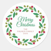 Floral Christmas Wreath familienaam Ronde Sticker (Voorkant)