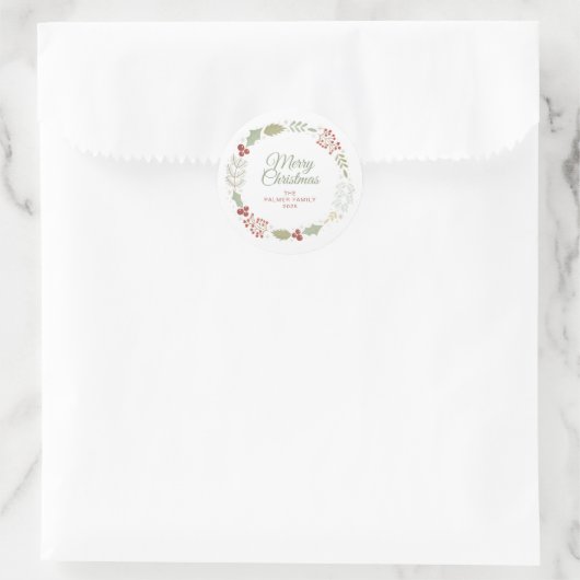 Floral Christmas Wreath familienaam Ronde Sticker (Tas)