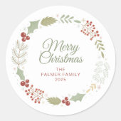 Floral Christmas Wreath familienaam Ronde Sticker (Voorkant)
