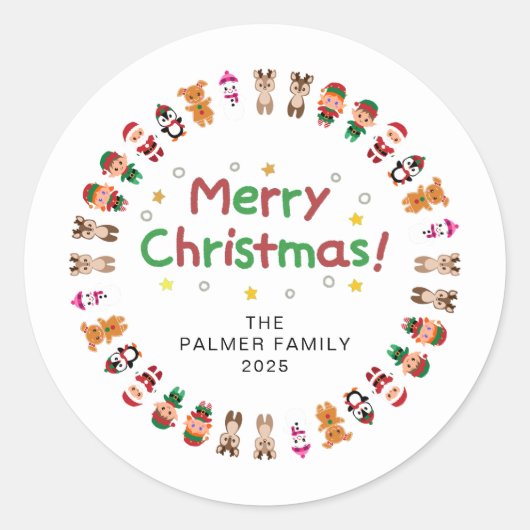 Floral Christmas Wreath familienaam Ronde Sticker (Voorkant)