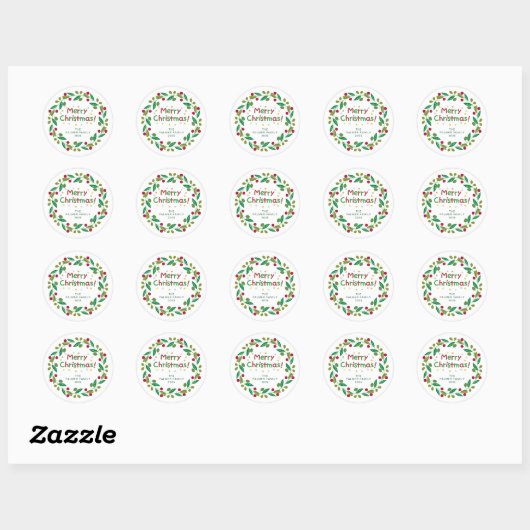 Floral Christmas Wreath familienaam Ronde Sticker (Vel)