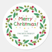 Floral Christmas Wreath familienaam Ronde Sticker (Voorkant)