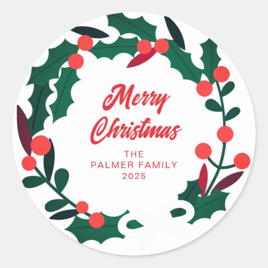 Floral Christmas Wreath familienaam Ronde Sticker (Voorkant)