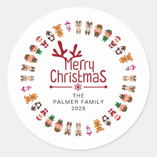 Floral Christmas Wreath familienaam Ronde Sticker (Voorkant)