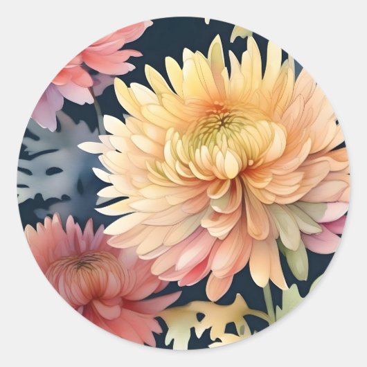 Floral Chrysanthemum Botanical Ronde Sticker (Voorkant)