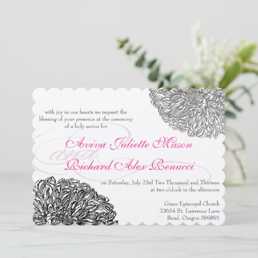 Floral Chrysanthemum Gray en Roze Kaart (Staand voorkant)