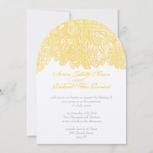 Floral Chrysanthemum Grijs en Geel Kaart (Voorkant)