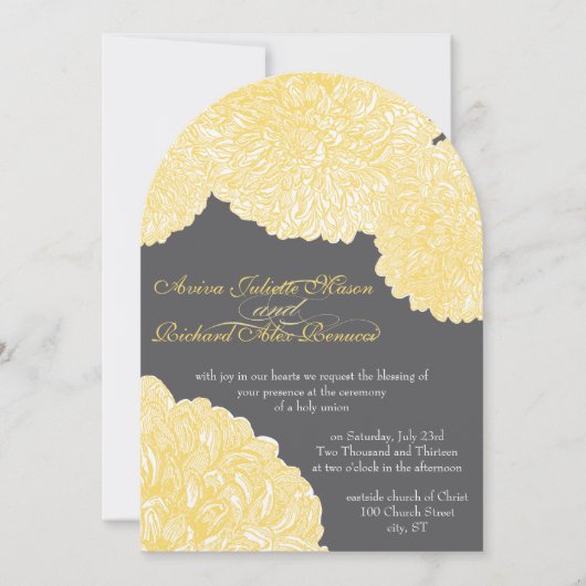 Floral Chrysanthemum Grijs en Geel Kaart (Voorkant)