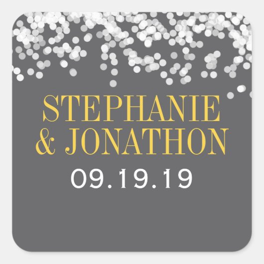  Floral Chrysanthemum Grijs en Geel Vierkante Sticker (Voorkant)