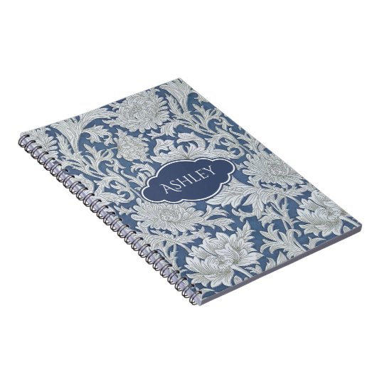  Floral Chrysanthemum Pattern met Monogram Notitieboek (Rechterzijde)