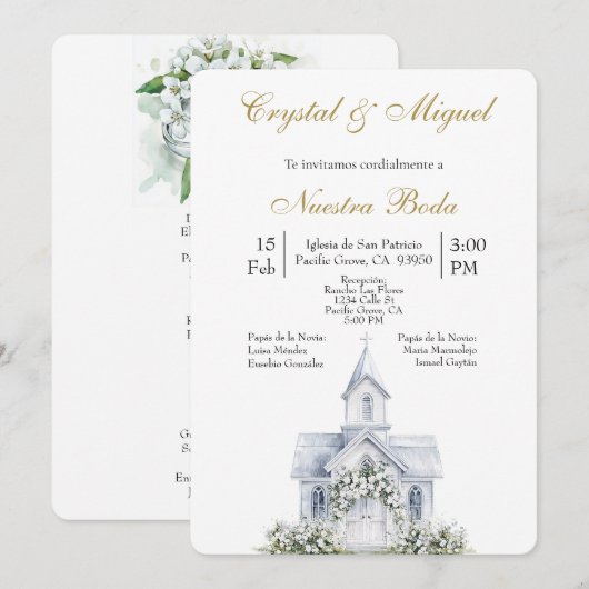 Floral Church Spanish wedding   Kaart (Voorkant / Achterkant)