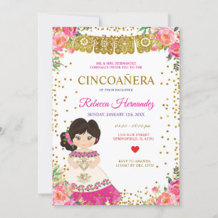 Floral CINCOAÑERA Royal Pink Mexican Kaart