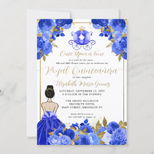 Floral Cinderella Princess Royal Blue Quinceanera Kaart