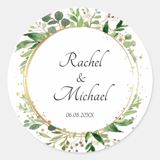 Floral Circle Green Gold Ronde Sticker (Voorkant)