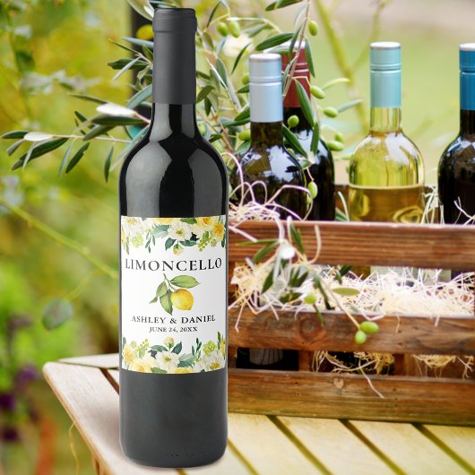 Floral Citroen Limoncello Bruiloft Fles Label Likeurfles Etiket