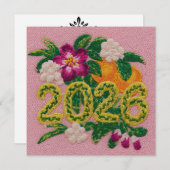 Floral Citrus 2026 New Year Feestdagenkaart (Voorkant / Achterkant)