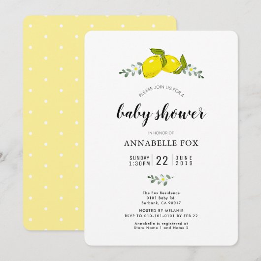 Floral Citrus Elegant Baby shower Kaart (Voorkant / Achterkant)