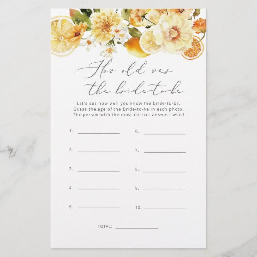 Floral citrus Hoe oud was de bruid om te spelen (Voorkant)
