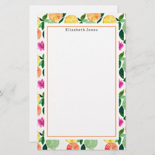 Floral Citrus Sinaasappel Lemon Limoen Grapefruit Briefpapier (Voorkant / Achterkant)