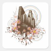Floral City Vierkante Sticker (Voorkant)