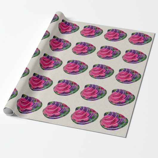 Floral Clamshell Motief Linnen Wrapping Paper Cadeaupapier (Uitgerold)